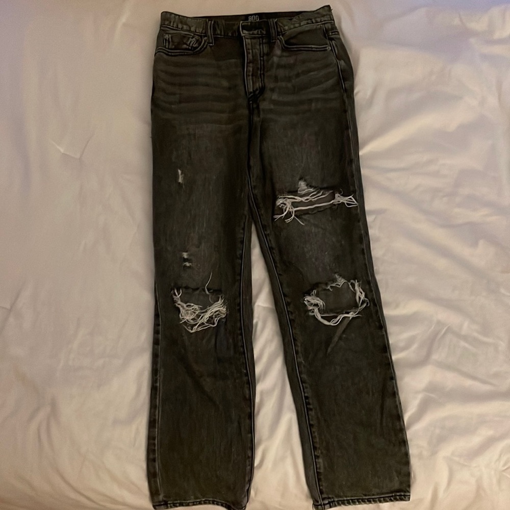 Urban Outfitters - black slim straight ripped jeans